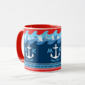 Mug L'Ancre nautique de monogramme ondule le bleu (Devant gauche)