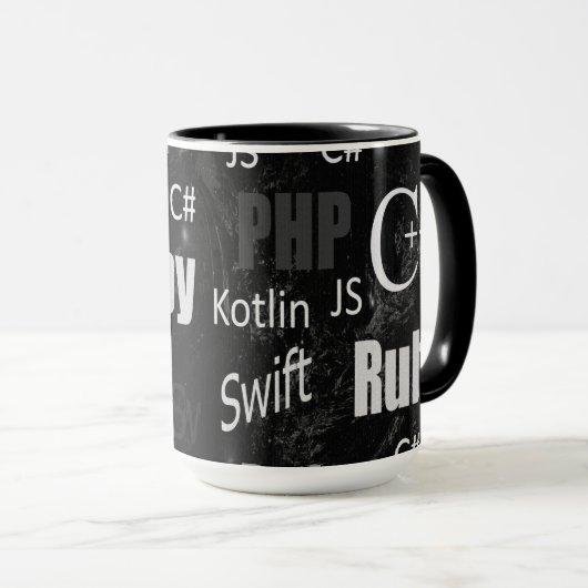 Mug Langues de programmation Motif noir et blanc (Devant droit)