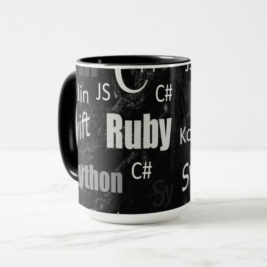 Mug Langues de programmation Motif noir et blanc (Devant gauche)