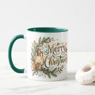 Mug Lanterne de Noël à lettrage main traditionnel