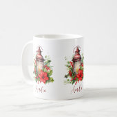 Mug Lanterne rouge de Noël Poinsettia et pin (Devant gauche)