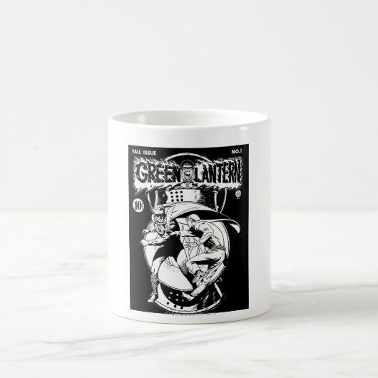 Mug Lanterne verte avec cape en combat, noir et blanc (Centre)