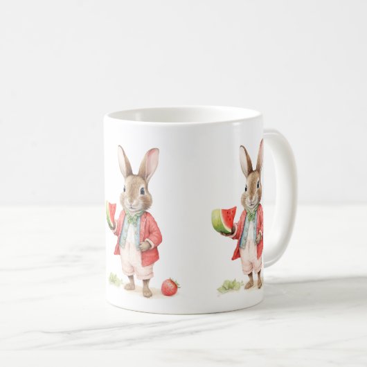 Mug Lapin aquarelle avec pastèque (Devant droit)