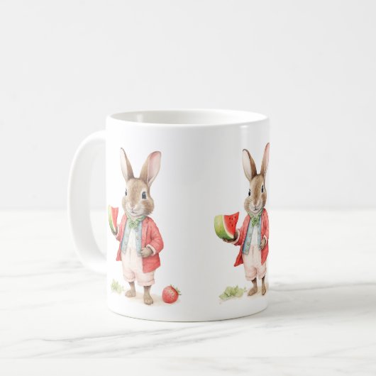 Mug Lapin aquarelle avec pastèque (Devant gauche)