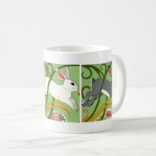 Mug Lapin Art Déco Lapin Néerlandais Gris Blanc Vert (Devant droit)