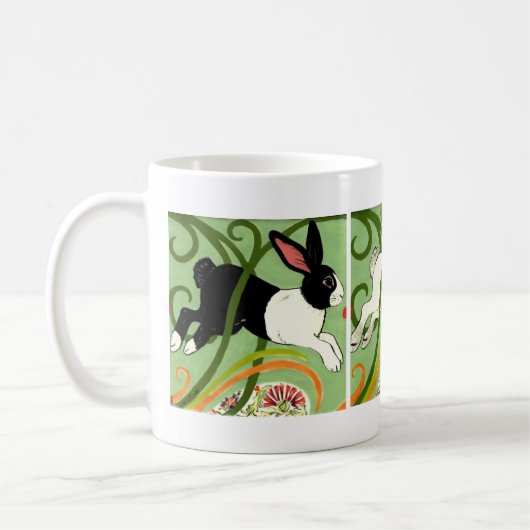 Mug Lapin Art Déco Lapin Néerlandais Gris Blanc Vert (Gauche)