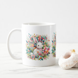 Mug Lapin avec courtepointe et fleurs