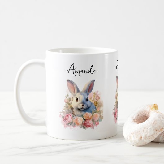 Mug Lapin avec une guirlande de roses Mignon (Avec donut)