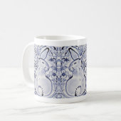 Mug Lapin Bleu et Blanc Art Floral Printemps Pâques (Devant gauche)