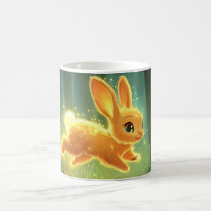 Mug lapin bondissant dans l'obscurité, entouré de lumi