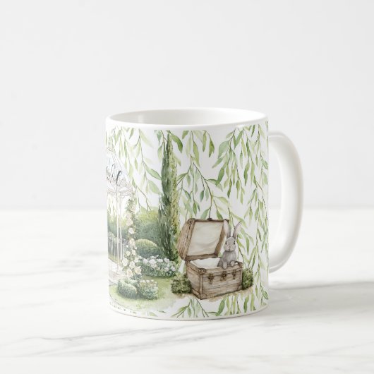 Mug Lapin dans une poitrine Feuilles vertes Floral (Devant droit)