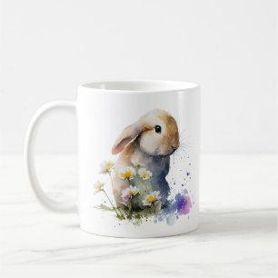 Mug Lapin d'aquarelle dans le champ de fleurs