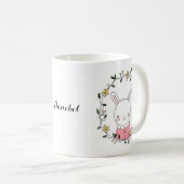Mug Lapin de Cute Bunny Kawaii avec fleurs Nom personn (Devant droit)