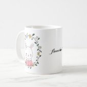 Mug Lapin de Cute Bunny Kawaii avec fleurs Nom personn (Devant gauche)