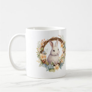 Mug Lapin de lapin pâle avec Fleurs de printemps BLANC