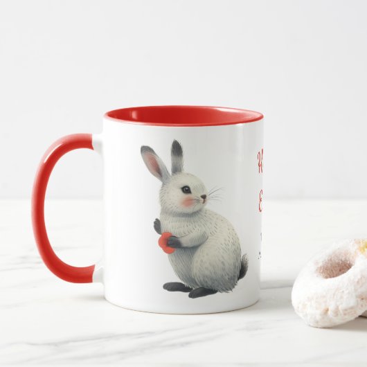 Mug Lapin de Pâques à l'aquarelle fantaisiste (Avec donut)
