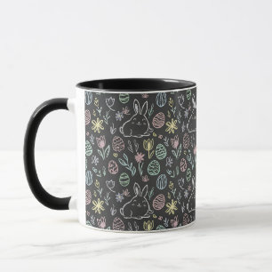Mug Lapin de Pâques à motif gribouillé sur tableau noi