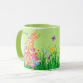 Mug Lapin de Pâques en rose Printemps Fleurs temps Cad (Devant gauche)