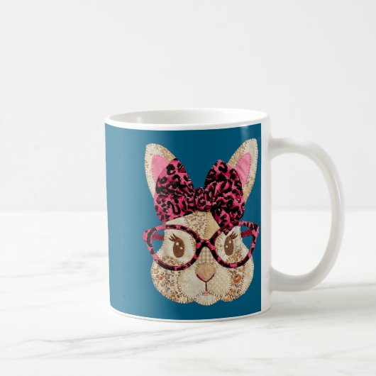 Mug Lapin de Pâques mignon en patchwork avec lunettes (Droite)