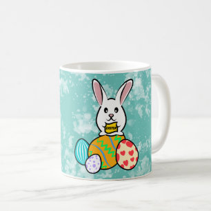 Mug Lapin de Pâques tenant une bannière sur les oeufs