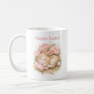 Mug Lapin de Pâques vintage rose poudré aquarelle