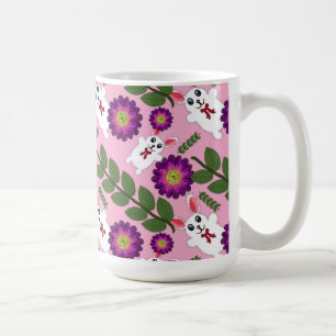 Mug Lapin de printemps Kawaii : Floral violet vibrant