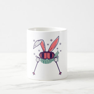 Mug Lapin de ski avec bâtons de ski lunettes de ski et