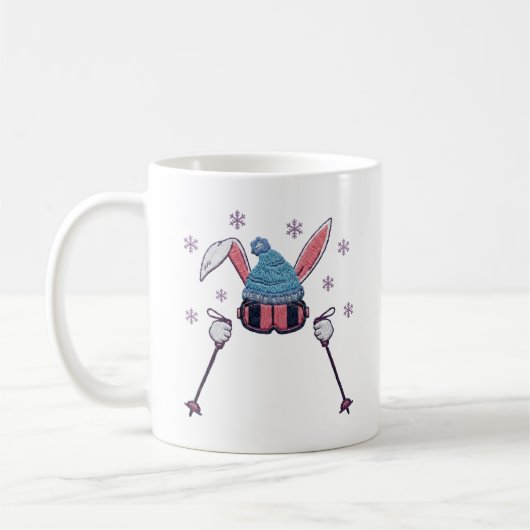 Mug Lapin de ski en fausse laine humour hivernal (Gauche)
