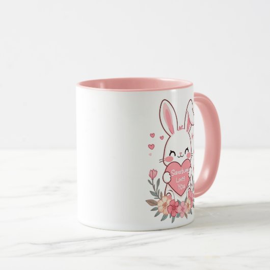 Mug Lapin doux et fleurs (Devant droit)