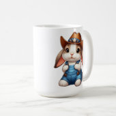 Mug Lapin en tenue Cowboy avec Casquette et coutures (Devant droit)