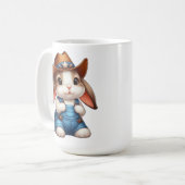 Mug Lapin en tenue Cowboy avec Casquette et coutures (Devant gauche)