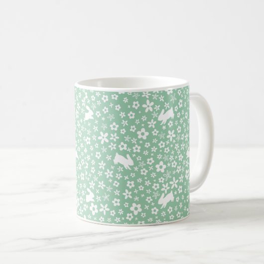 Mug Lapin Floral Vert Menthe de Printemps (Devant droit)