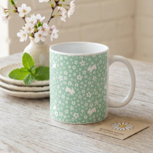 Mug Lapin Floral Vert Menthe de Printemps