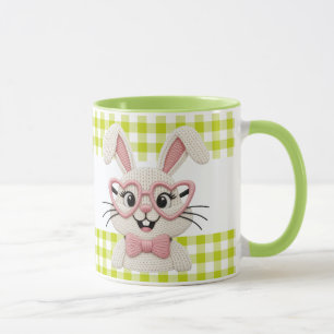Mug Lapin Gingham Mignon Lunettes en forme de cœur ros