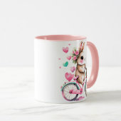 Mug Lapin joyeux et romantique lapin sur vélo (Devant droit)