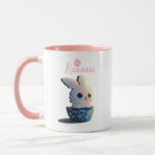Mug lapin kawaii dans un bol décoré de fleurs (Gauche)