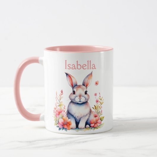 Mug Lapin lapin personnalisé en Fleurs roses (Gauche)