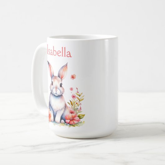 Mug Lapin lapin personnalisé en Fleurs roses (Devant gauche)