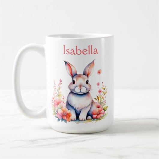 Mug Lapin lapin personnalisé en Fleurs roses (Gauche)