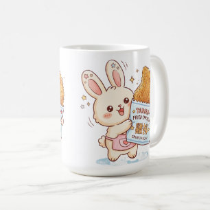 Mug Lapin mignon mangeant un cutlet de poulet frit taï