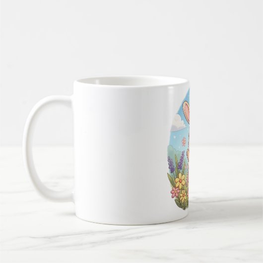 Mug Lapin mignon sautant dans un champ de fleurs (Gauche)