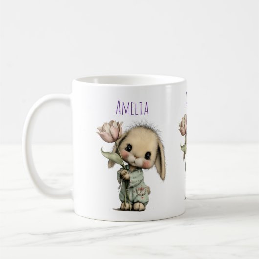 Mug Lapin mignon tenant une tulipe (Gauche)