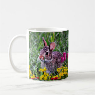Mug Lapin sauvage et tulipes roses Saison Printanière 