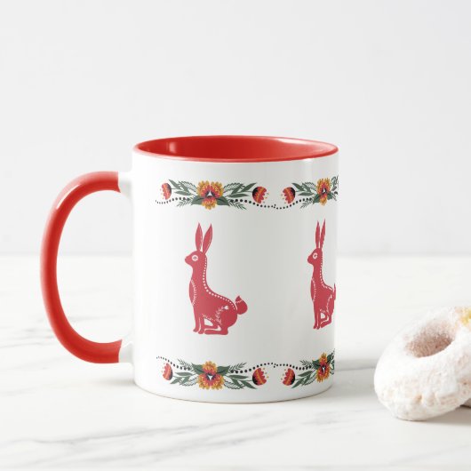 Mug Lapin scandinave rouge (Avec donut)