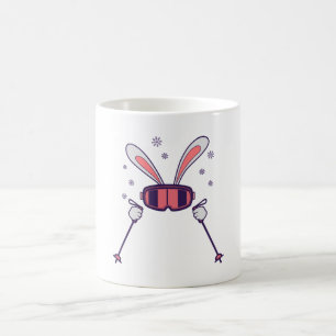 Mug Lapin skieur avec bâtons de ski et lunettes de ski