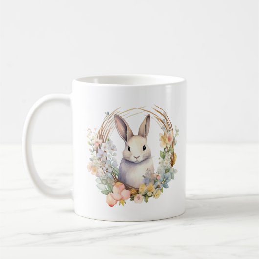 Mug Lapin tan clair avec fleurs de printemps (Gauche)