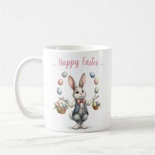 Mug Lapin vintage Aquarelle Jonglant Oeufs de Pâques