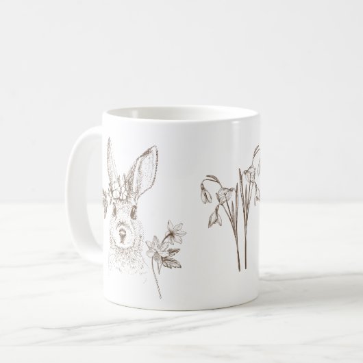 Mug Lapin vintage et fleurs (Devant gauche)