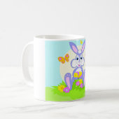 Mug Lapin Violet Mignon Papillons Fleurs Joyeux (Devant gauche)