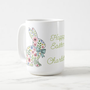 Mug Lapins de Pâques aux fleurs sauvages roses et bleu